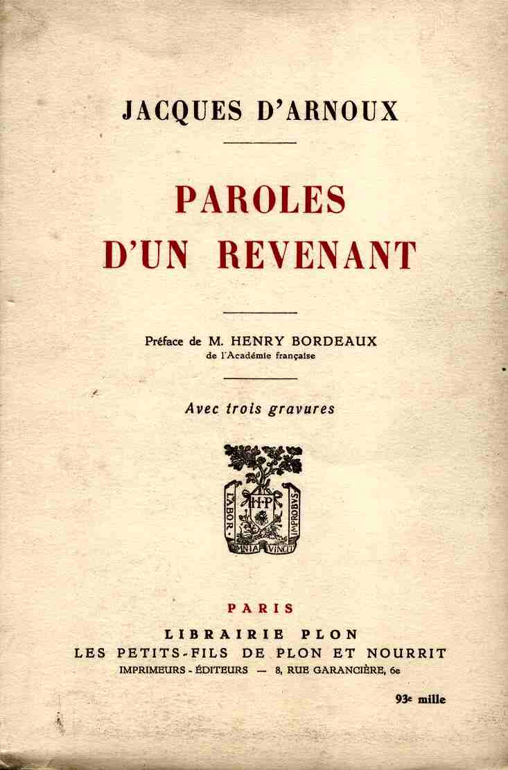 Paroles d'un Revenant (Jacques d'Arnoux 1925 - Ed. 1925)
